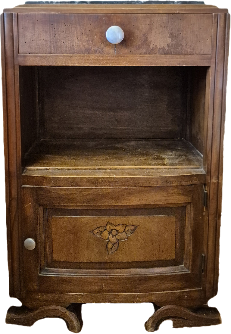 Table de chevet art déco - Noyer et marbre noir - Années 30-40