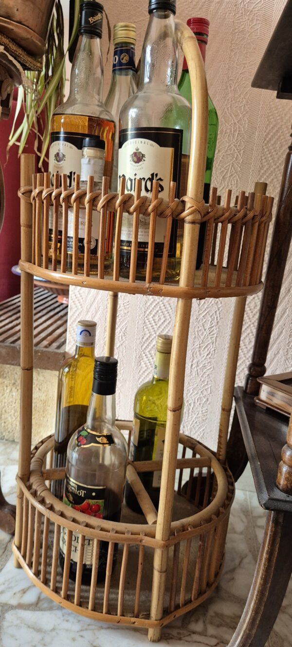 Bar à bouteilles rotin naturel, années 60-70