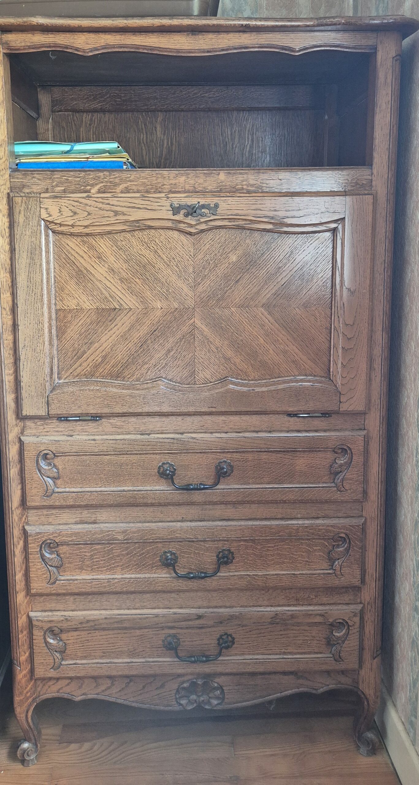 Secrétaire chêne massif style Louis XV, début XXe – Image 4