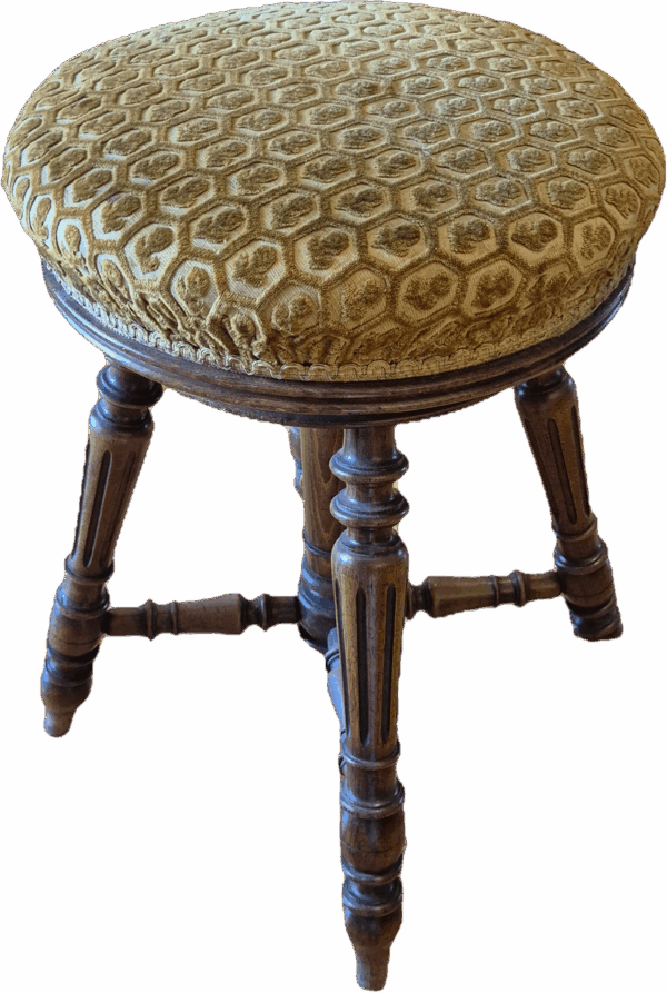 Tabouret ancien tourné - velours motifs - fin XIXe