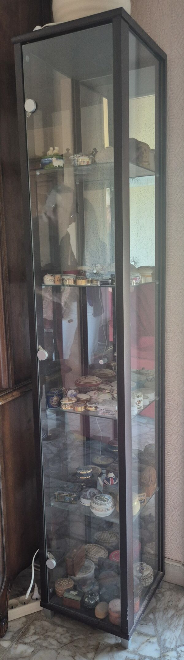 Vitrine d'exposition verticale et étroite